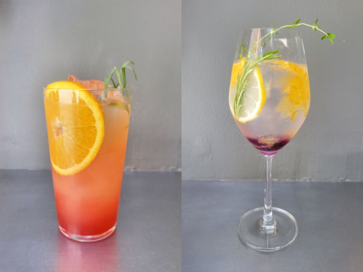 （写真左）「オレンジブロッサム」850円（写真右）「バタフライピーフィズ」1000円　※ともに夏の終わり頃まで販売予定