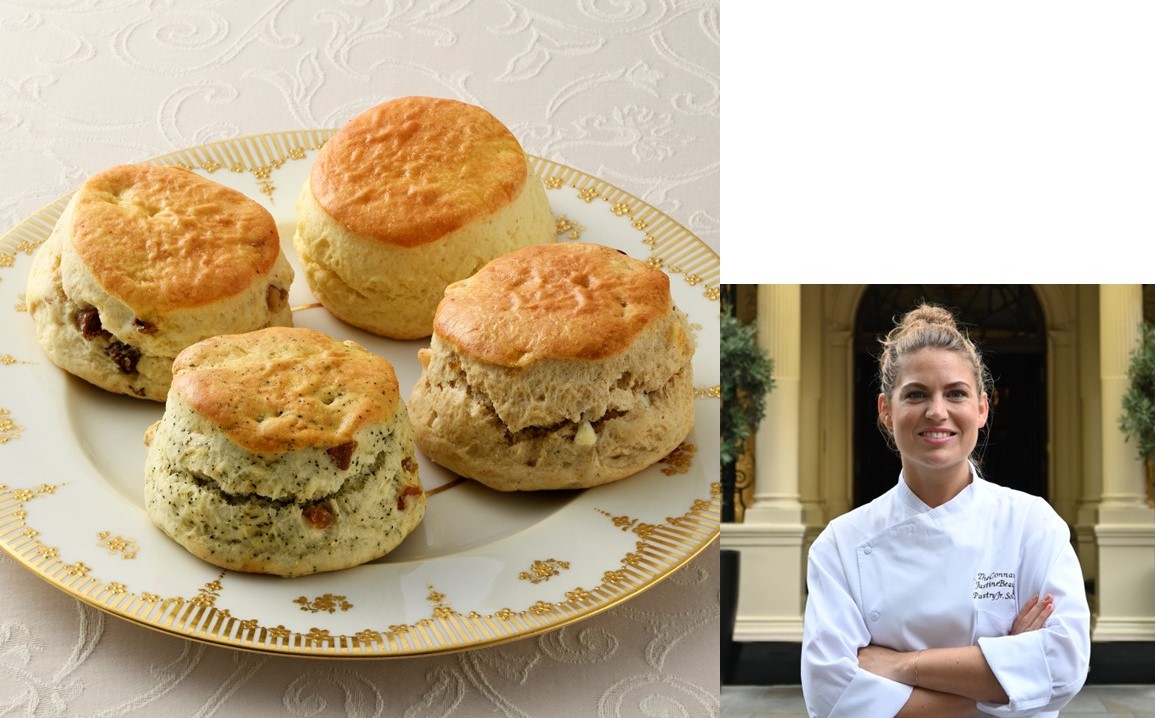 【Part2】＜ザ コノート＞左：イチジク胡桃、手前：アールグレイアプリコット、右：全粒粉レモンホワイトチョコレート 奥：プレーン各357円