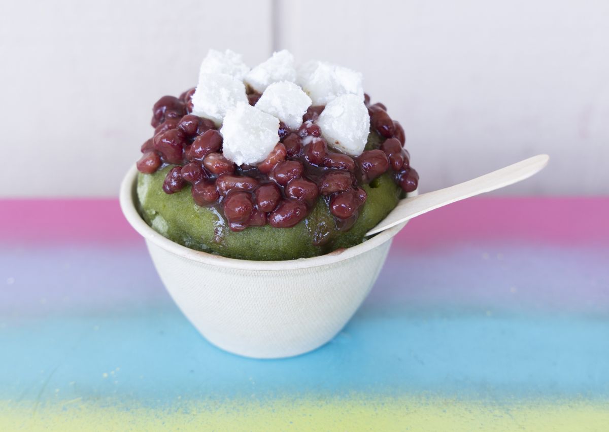 抹茶(オリジナルサイズ/$7.50)+あずき($1.50)+フレッシュ餅($1.35)