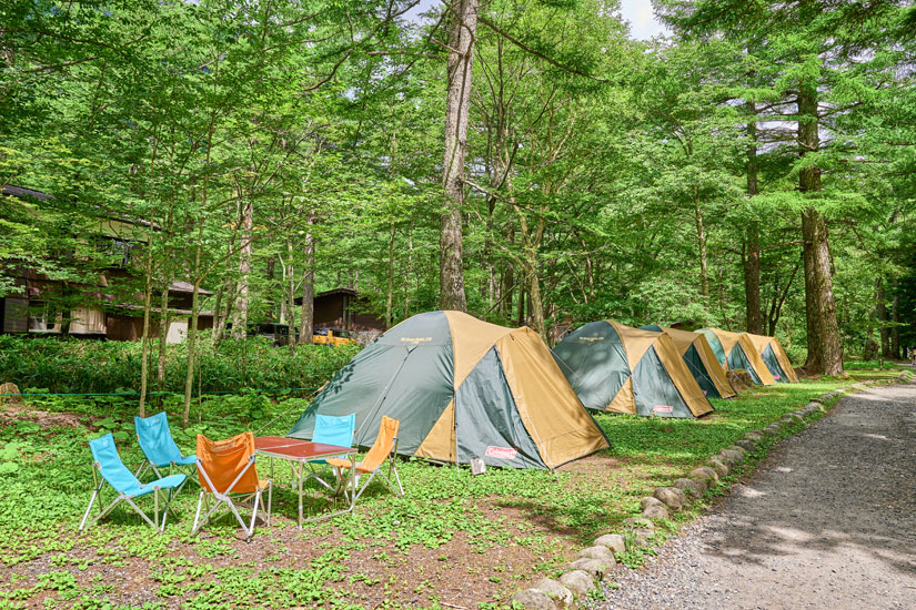 小梨平キャンプ場は、北アルプス登山をめざす人たちの拠点にも