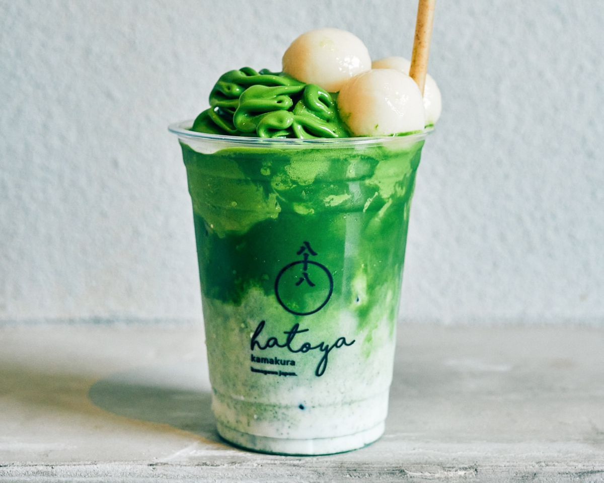 「抹茶ラテ 鎌倉壱」700円＋「焙煎抹茶ソフトトッピング」600円＋「白玉」150円＝計1450円