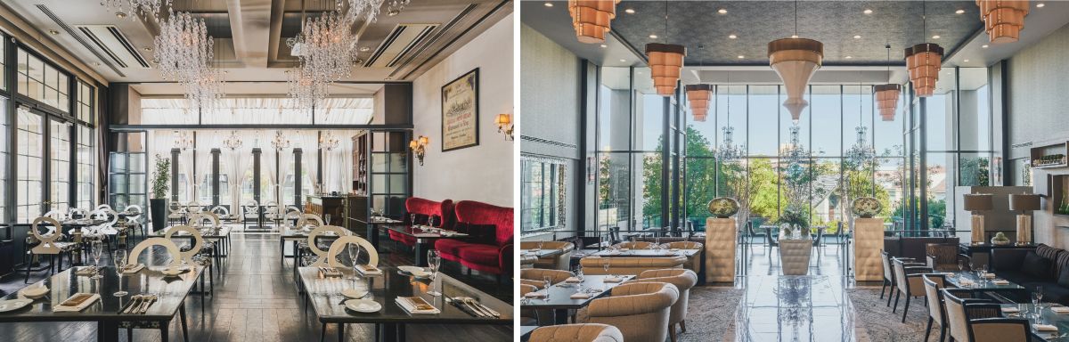 左：リストランテ マンジャーレ 伊勢山　右：大宮璃宮 カフェ＆レストラン 四季庭