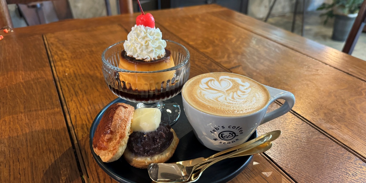 蔵前「feb’s coffee＆scone Blucca店」で緑を眺めながら味わう焼きたてスコーンやプリン