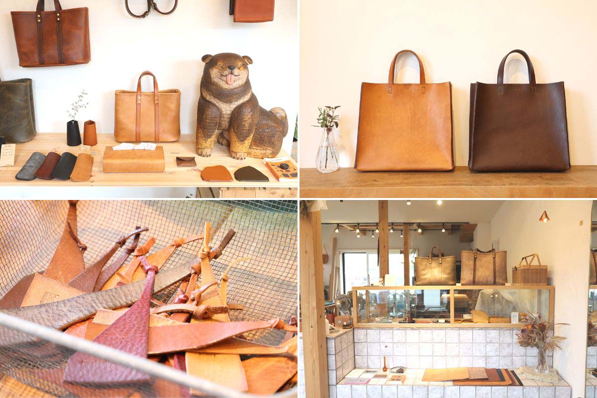 「シカクトート ミニ」（右上）2万3100円や「しおり」（左下）000円のほか、さまざまなアイテムが揃う