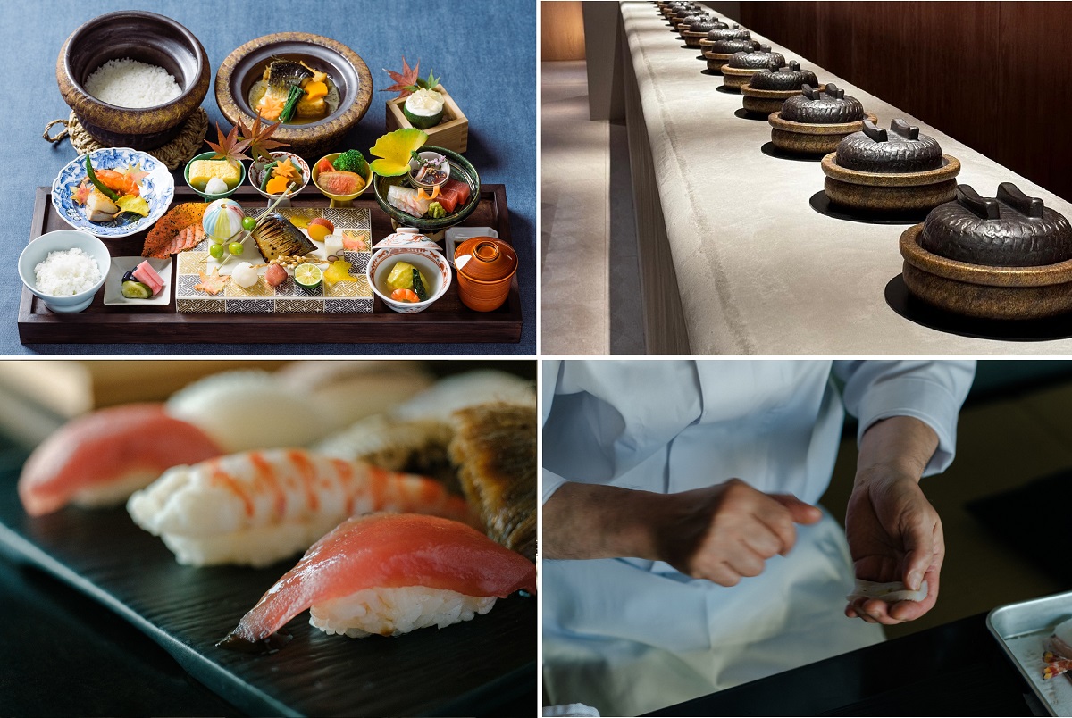 上／旬の贅沢御膳 ¥2,500(昼) ごはんは一人分ずつ土鍋炊き 下／夜のおまかせ鮨と肴コース ¥7,700。お寿司は職人さんが1品ずつ丁寧に握る贅沢さ