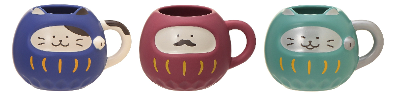 左から「マグまねきねこだるまブルー」、「マグだるまレッド」、「マグまねきねこだるまグリーン」各296ml  2300円