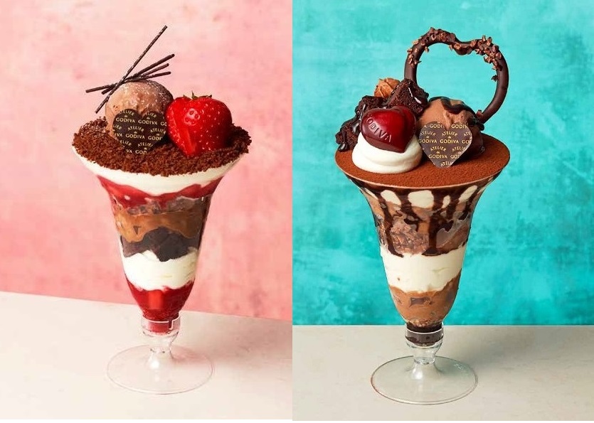 （左）ATELIER DE GODIVA「ショコラ パルフェ フレーズ バレンタイン限定」1683円、（右）「ショコラ パルフェ バレンタイン限定」1573円