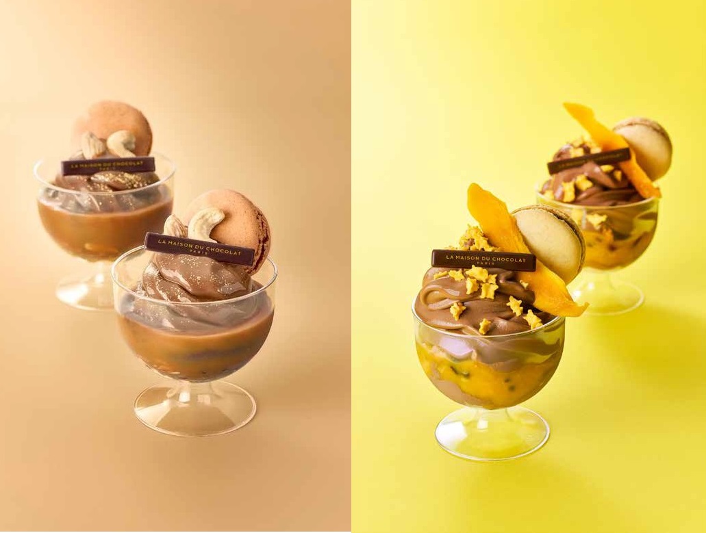 （左）LA MAISON DU CHOCOLAT「ミニパフェ ソフト キャラメル」1320円、（右）「ミニパフェ ソフト エキゾティック」1210円