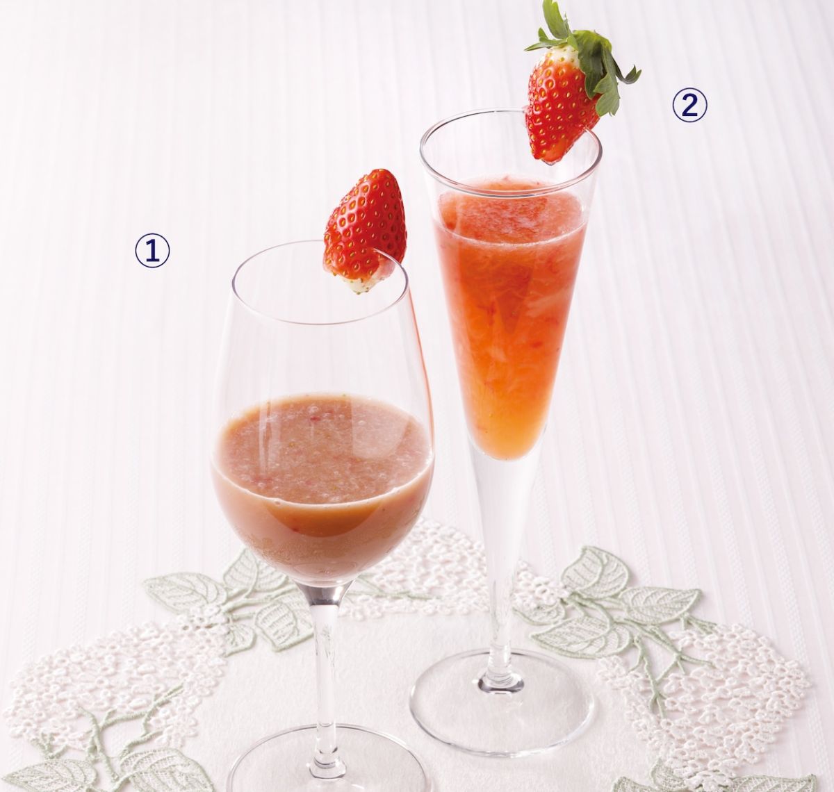 ①「フレーズシュクレ」690円、②「ラ・フレージュ ジン」690円/天空ラウンジTOP of TREE