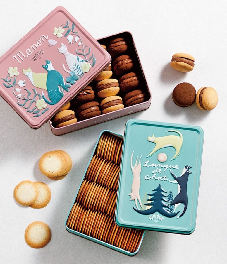 写真上から「MANON（16個入り/プレーン・ショコラ各8個）」3800円、「ラングドシャ（240g）」3450円/リビエール