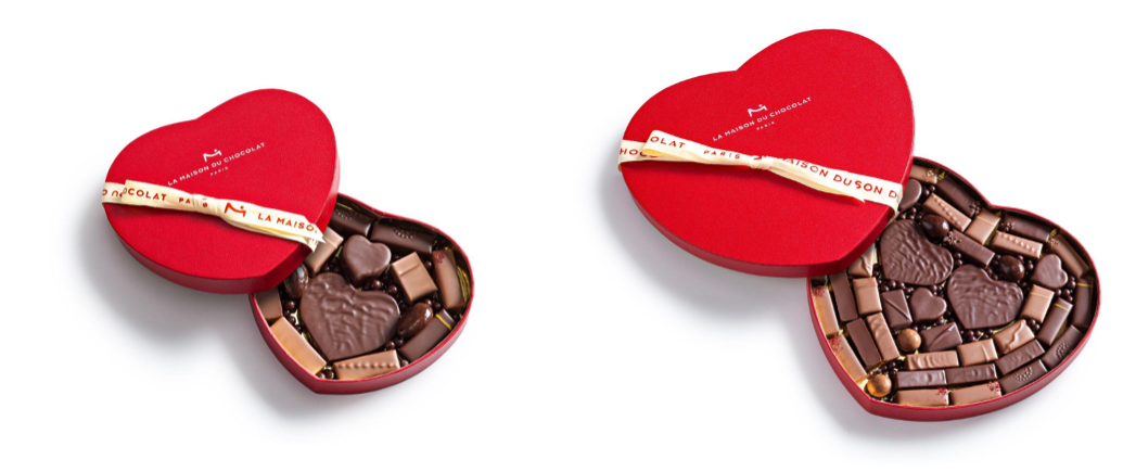 左から「ハート ギフトボックス」S1（14粒入り）6966円／S2（45粒入り）16092円