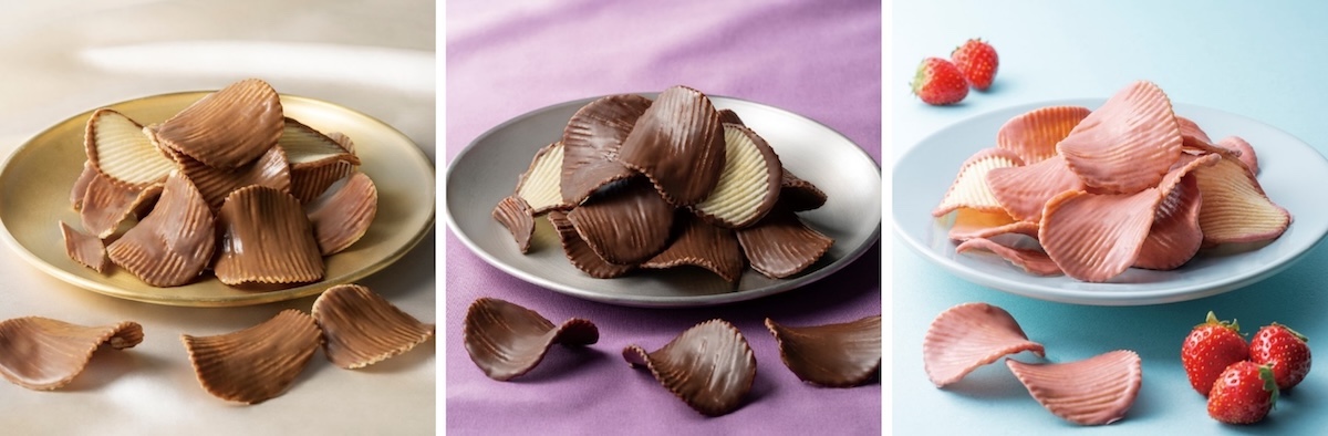 「ポテトチップス チョコレート」ミルク、ダーク 各1350円、ストロベリー 1684円