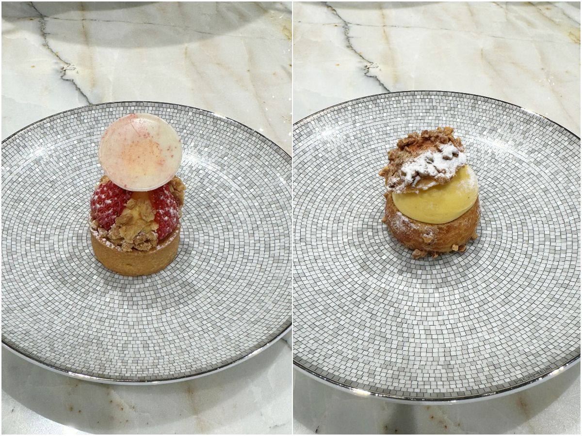 （写真左）「季節のフルーツタルト」、（写真右）「シュークリーム」