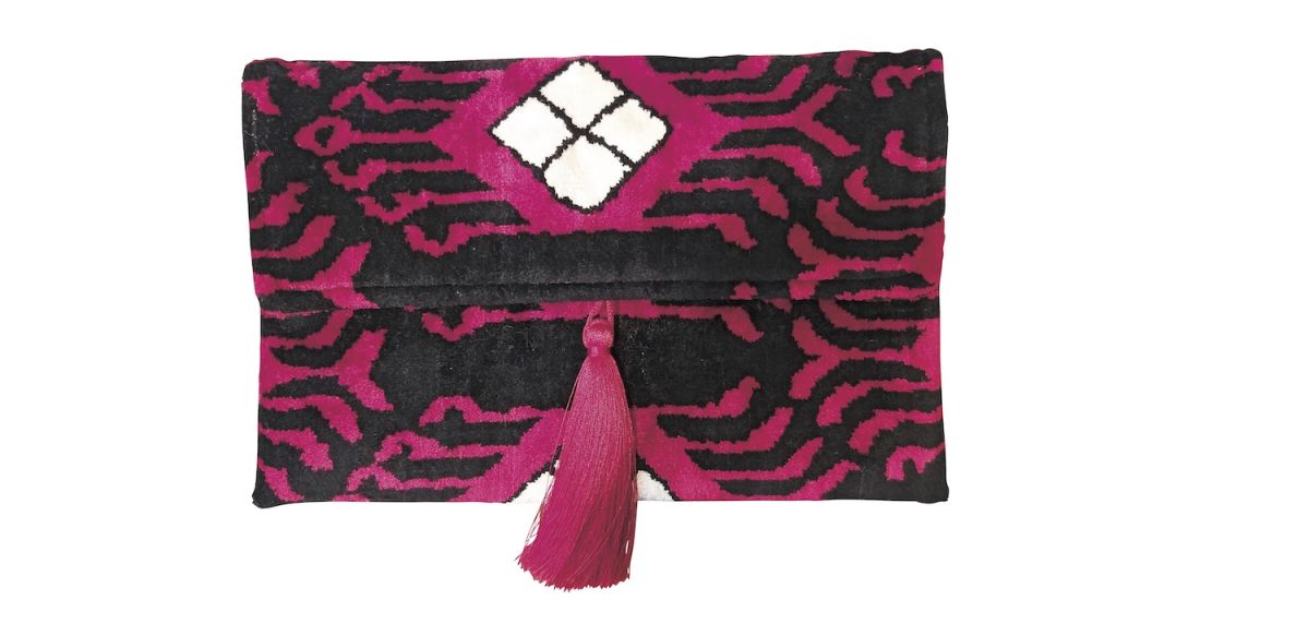 シルクとベルベットの手織りポーチ