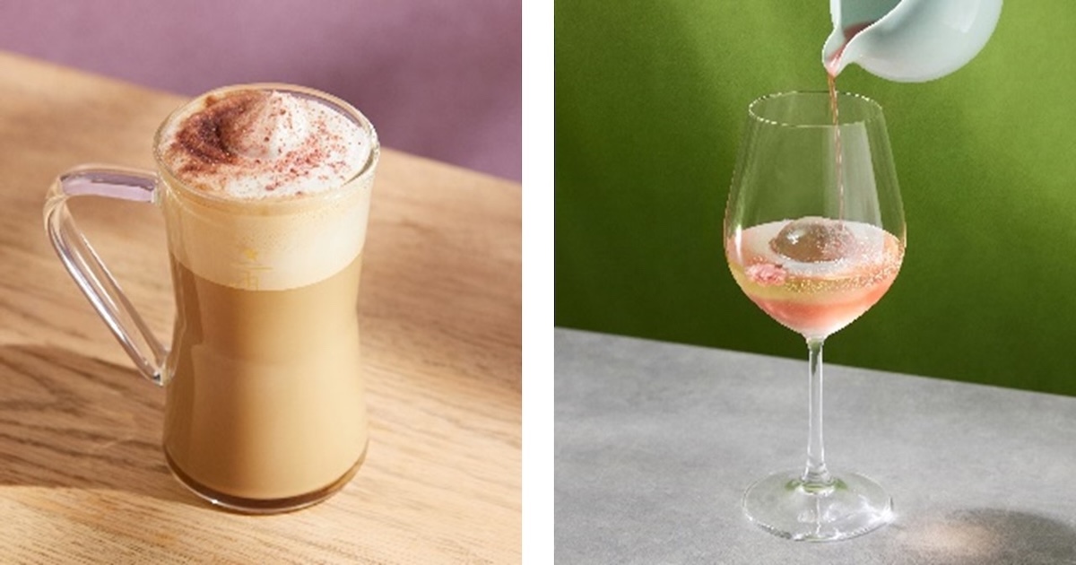 左から「さくら クリーム ラテ」1050円 （テイクアウト1031円）、「スプリング ブロッサミング アリュール」2200円