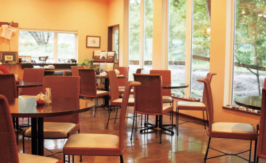 明るい店内からは四季折々の風景を眺められます