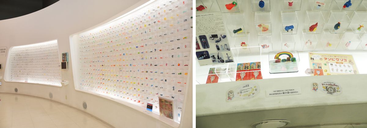 作られた年代順に並んでいるおもちゃ。各時代の流行がわかります。スタッフの手書き解説もいいですね