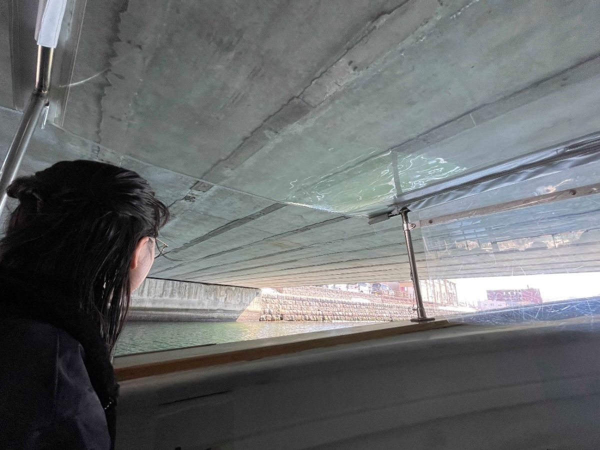 橋の下をくぐるのもクルーズならではの楽しみ。水位の高い時にはさらに「ギリギリ感」が味わえます