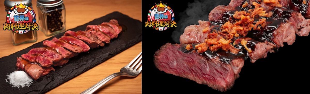 写真左から「牛ハラミ焼き　トリュフソース」/那須高原　呑むくうつどう　かたるば、「やみつきBBQステーキ」/ESO