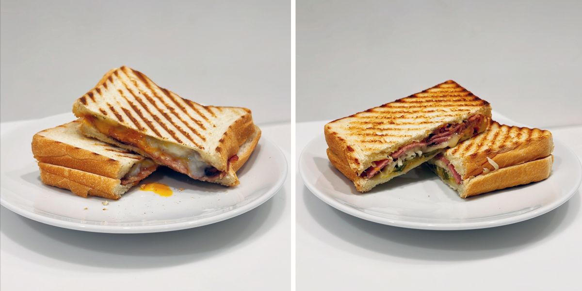 （写真左）「生ハムとトリュフバターと温泉卵」（写真右）「キューバサンド」各650円