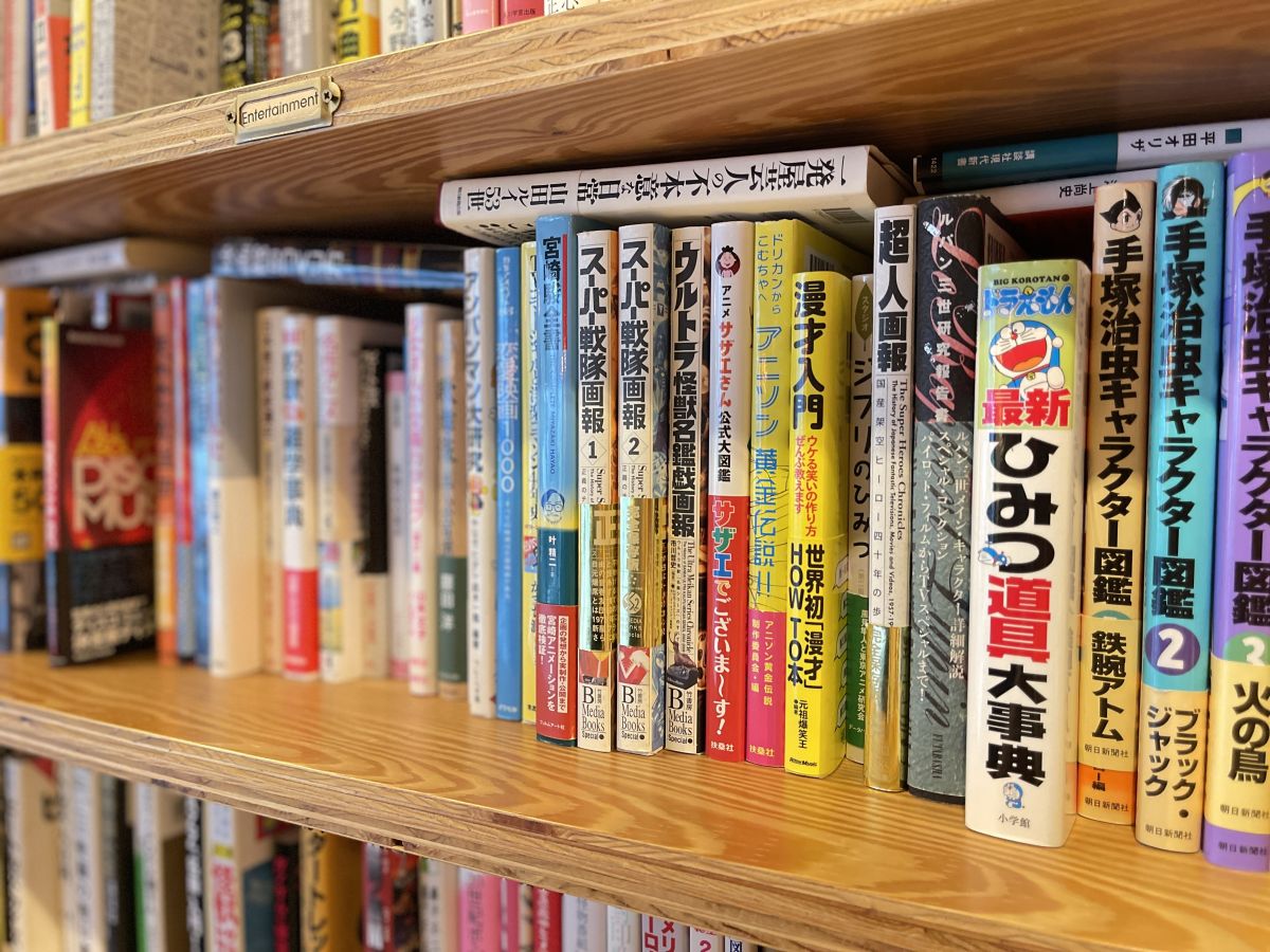 乱雑に横に入れられている本も味があって素敵