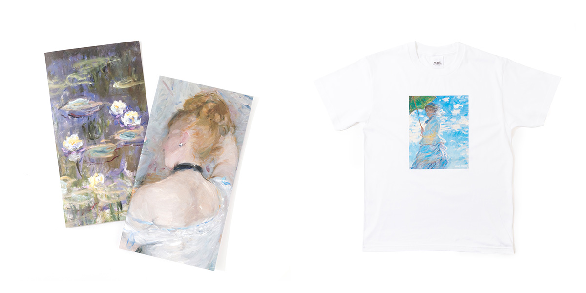 中央：ノート「睡蓮/化粧室の女」 各660円、右：Tシャツ「睡蓮」 4180円