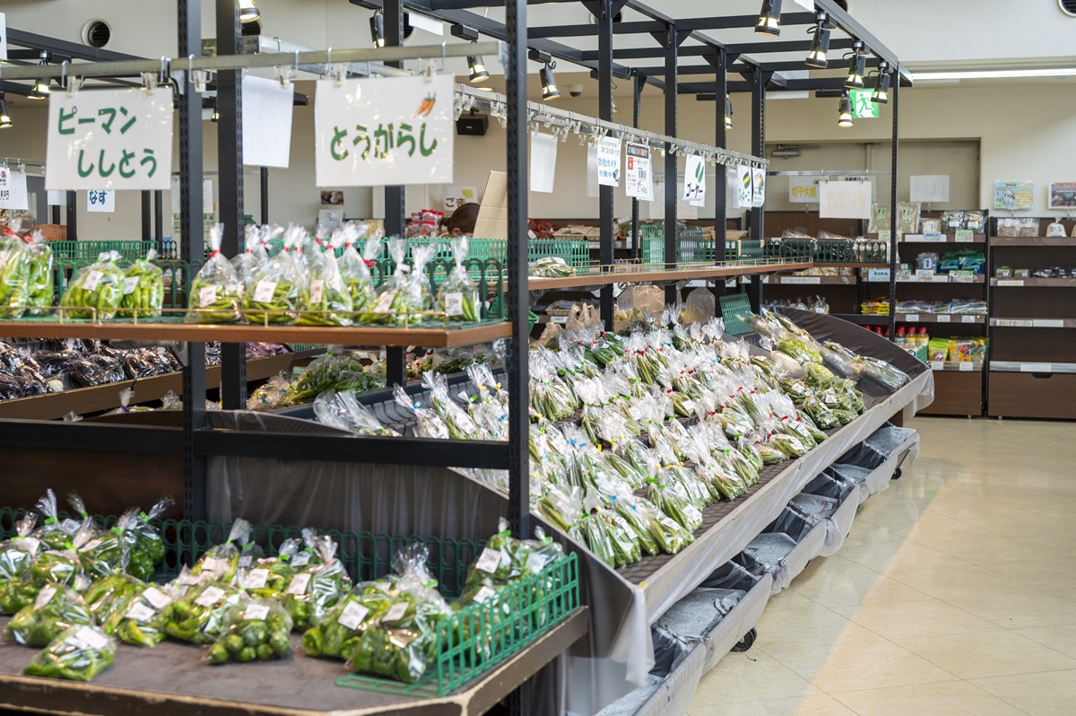 夏野菜が満載の7月の店内。糖度の高いトウモロコシや枝豆が大人気