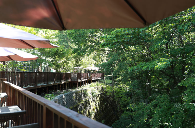 川に沿うようにテラス席をレイアウト