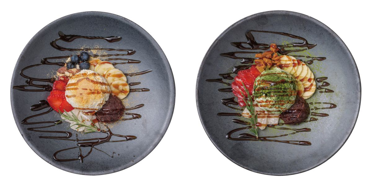 （写真左から）「もちもち黒蜜きな粉」、「もちもち黒蜜抹茶」各1680円