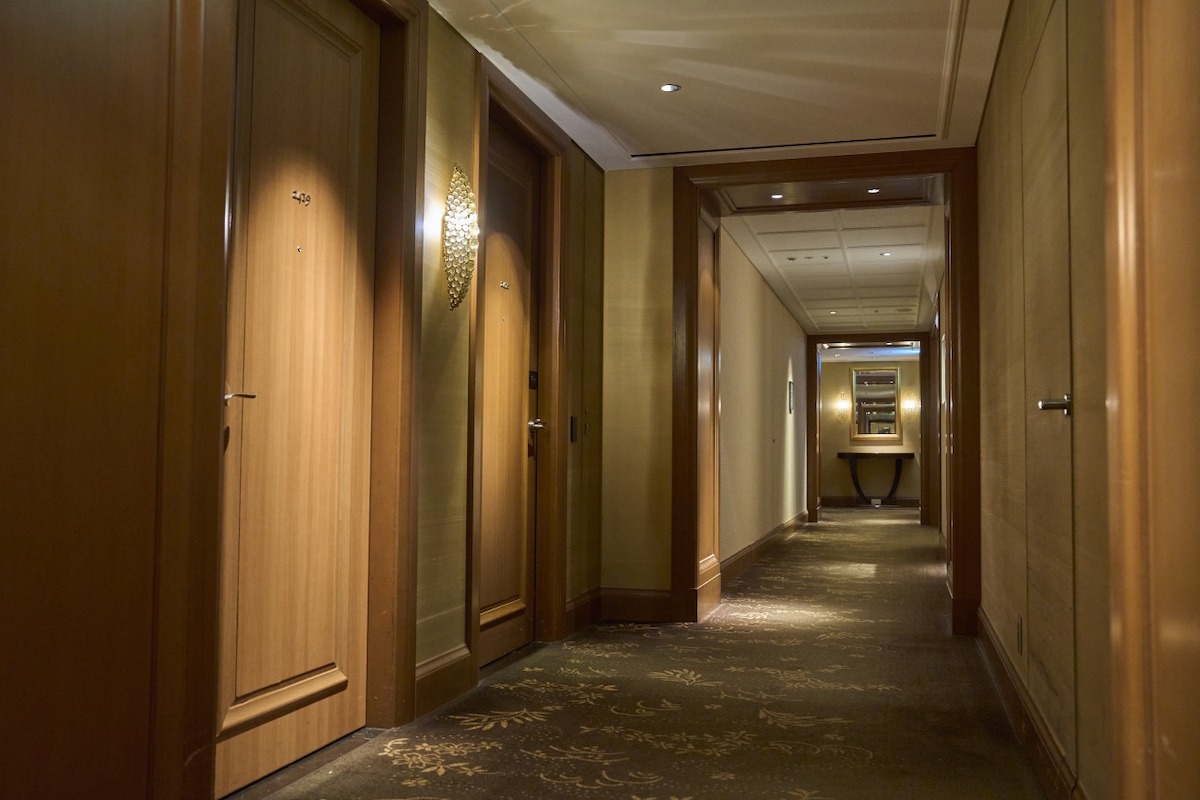 客室階の廊下の絨毯にも植物のプリントが