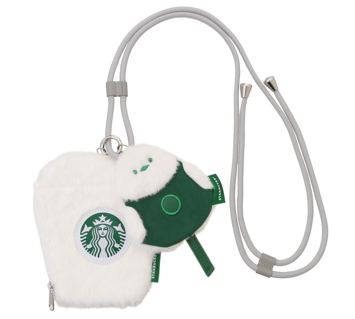 「ショルダーポーチセットシマエナガ」3150円　※本体サイズ（シマエナガポーチ）タテ110×ヨコ100mm、（ペーパーカップポーチ）タテ150×ヨコ120（80）mm、（ショルダー）全長1630mm