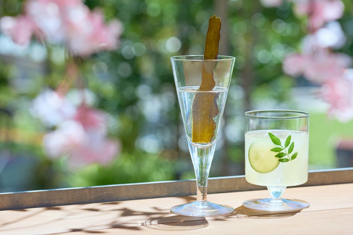 だしジンソーダ（左）とだしレモネード（右）