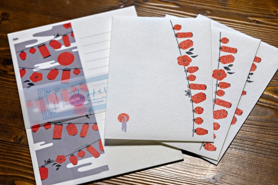 手ぬぐいと同じデザインで作った全6種類の越前和紙のレターセット各1430円