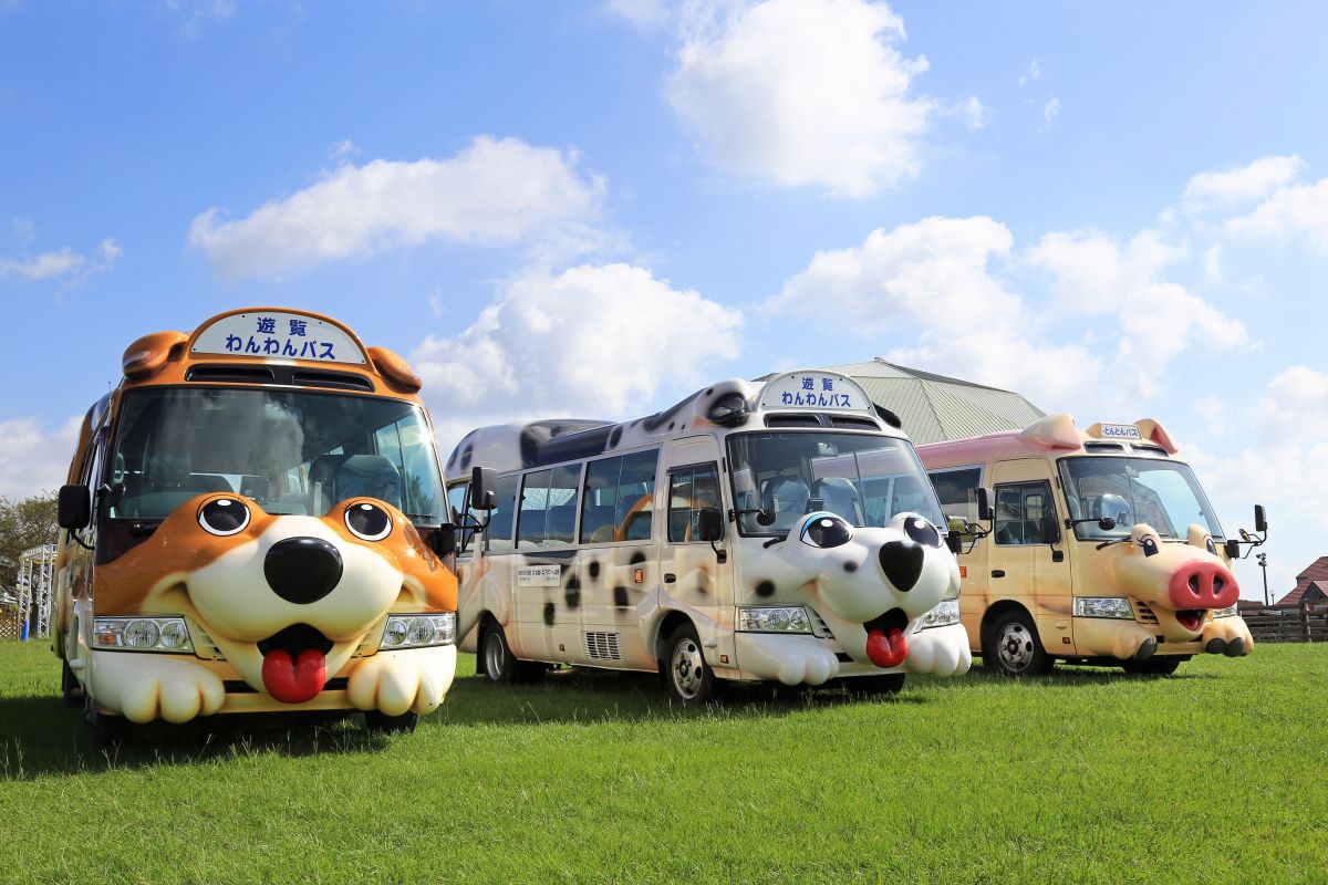 左と中央がわんわんバス。右がとんとんバス