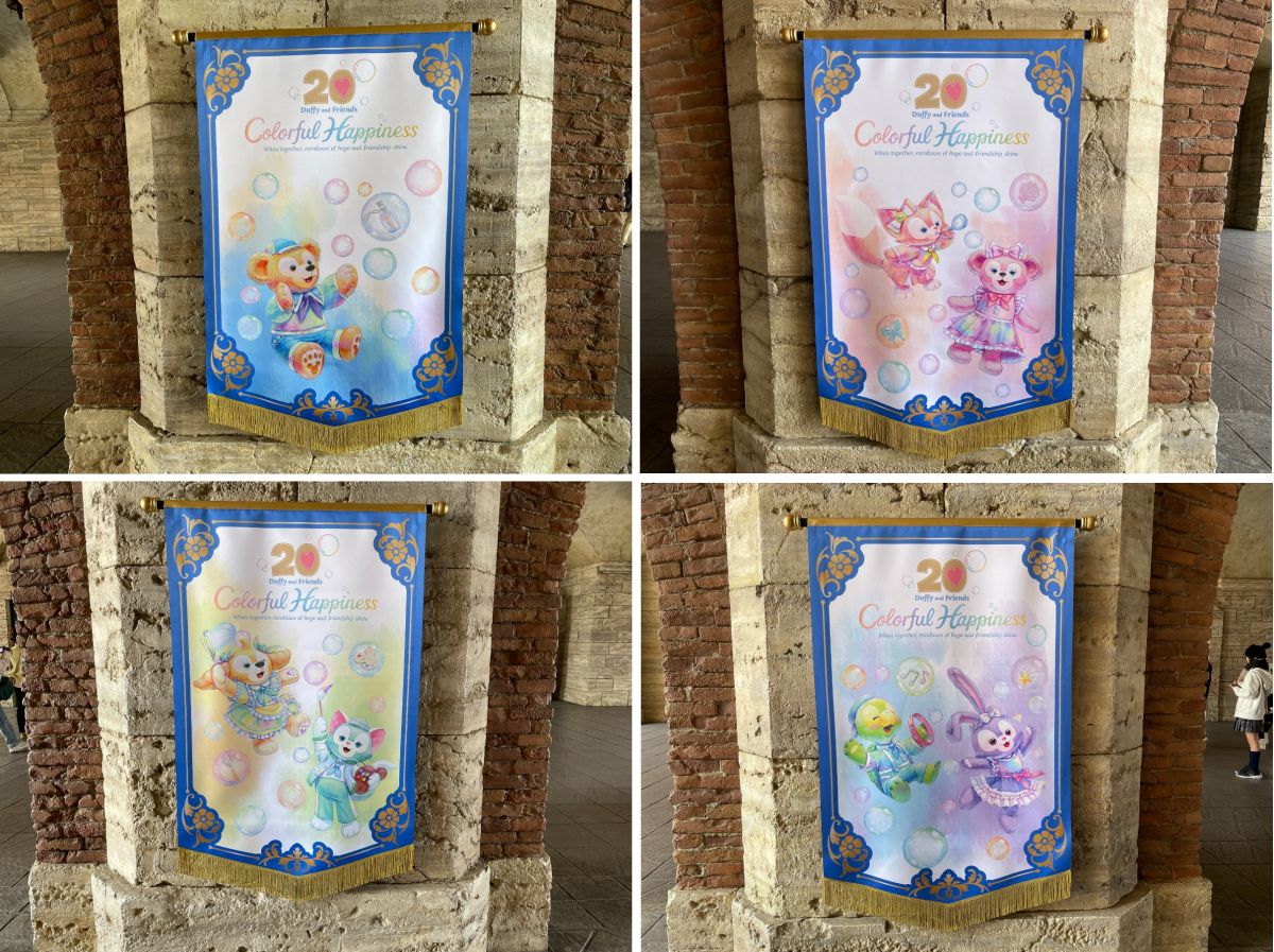 ミラコスタ通りの柱には7人を描いたバナーが4種類登場