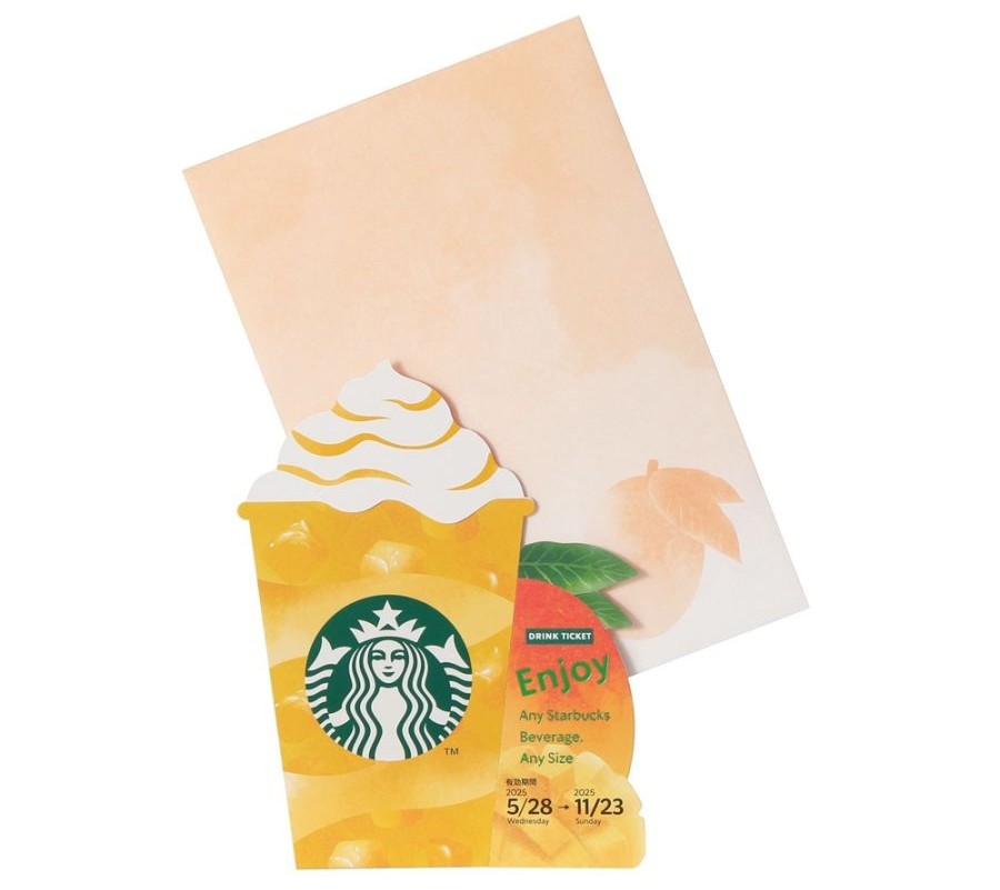 「ビバレッジカードマンゴー」750円 【ドリンク引き換え有効期間】2025年5月28日（水）〜2025年11月23日（日） 【ドリンク交換チケット】700円（店内利用）、687円（持ち帰り）までのドリンクと交換可能