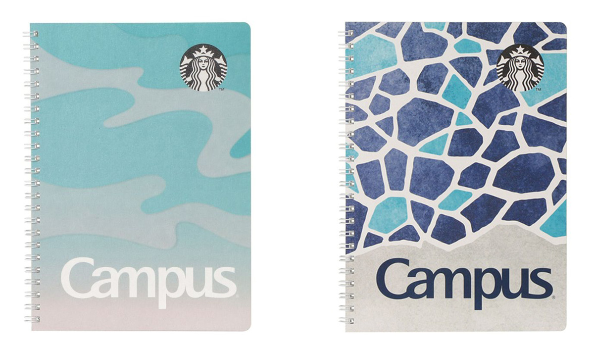 左から「スターバックスキャンパスリングノートターコイズ／トデュアルブルー」各650円