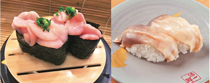 回転すし 活一鮮 南3条店の「真だち軍艦」643円、「活ホッキ」471円