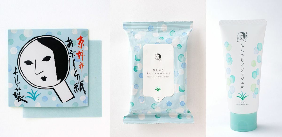左より【夏限定】「あぶらとり紙ラムネ」440円、「ひんやりフェイシャルシート」20枚入り 500円、「ひんやり ボディジェル」980円