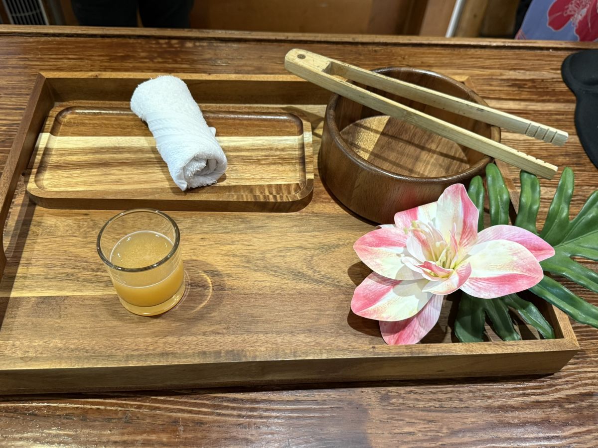 ウェルカムドリンクとおしぼりのサービス