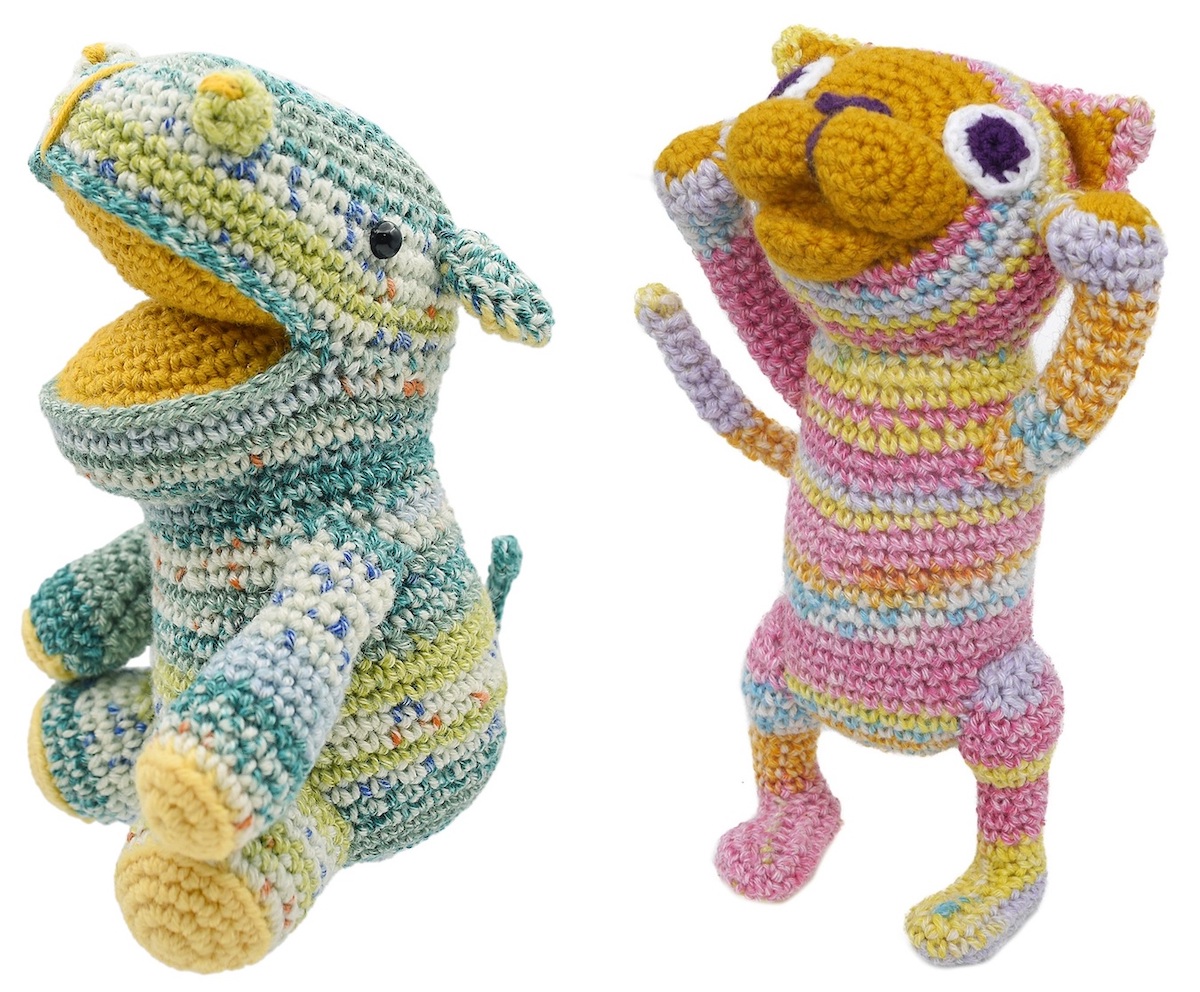 左から「かばのパスカル」「ねこのミゲル」編みぐるみキット各1870円／©マスザキヤ ナンバ本店