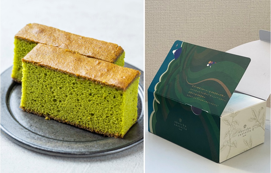 『道の駅 そらっと牧之原』「牧之原おこいちゃかすてら」1188円。茶畑、富士山、飛行機を描いたパッケージはおみやげにぴったり