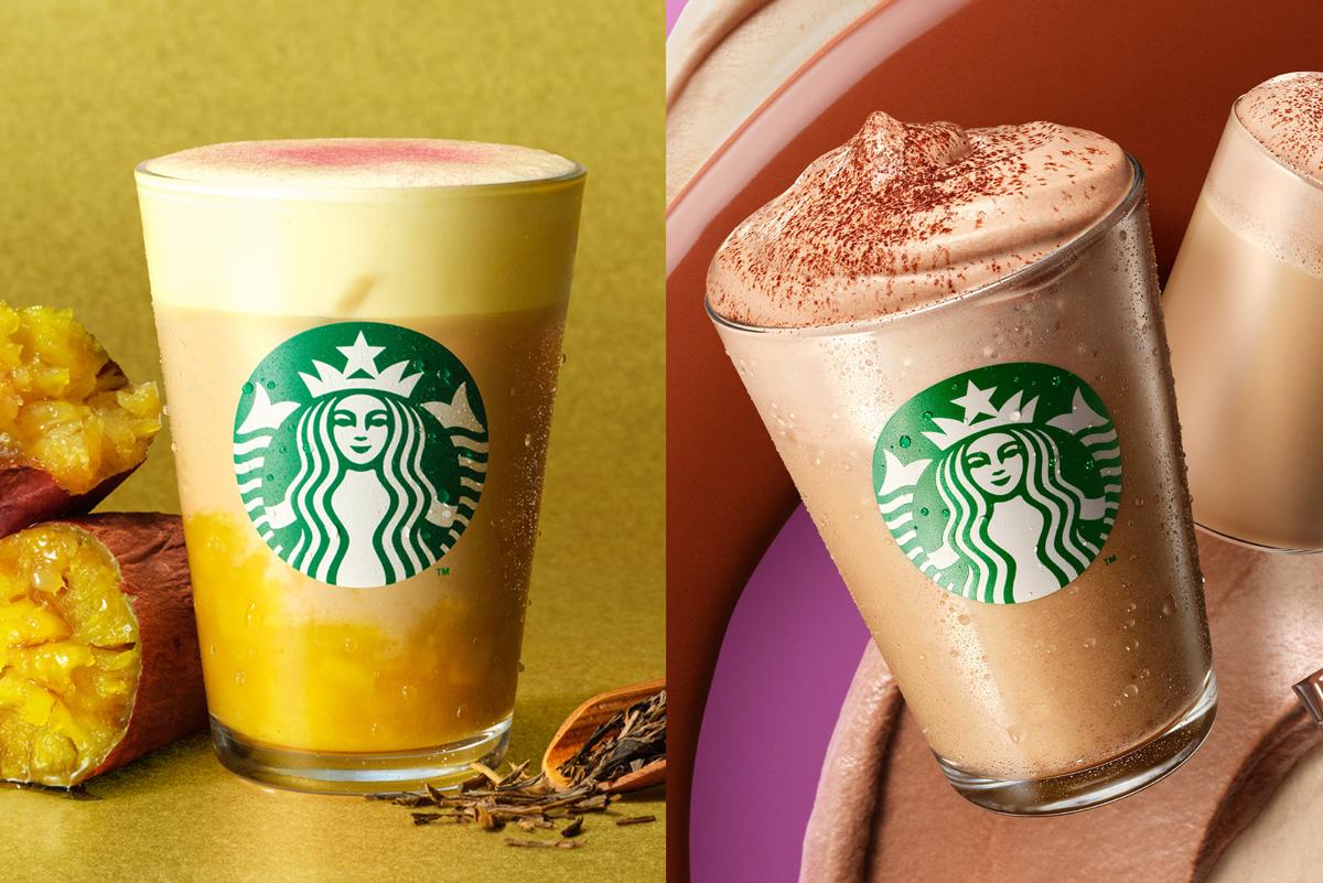 左から「ほうじ茶香る 焼き芋 ムース ティー ラテ」「チョコレート ムース ラテ」※画像はイメージ