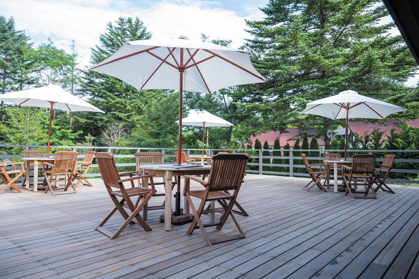 ペットと一緒に楽しめる開放的なテラス席