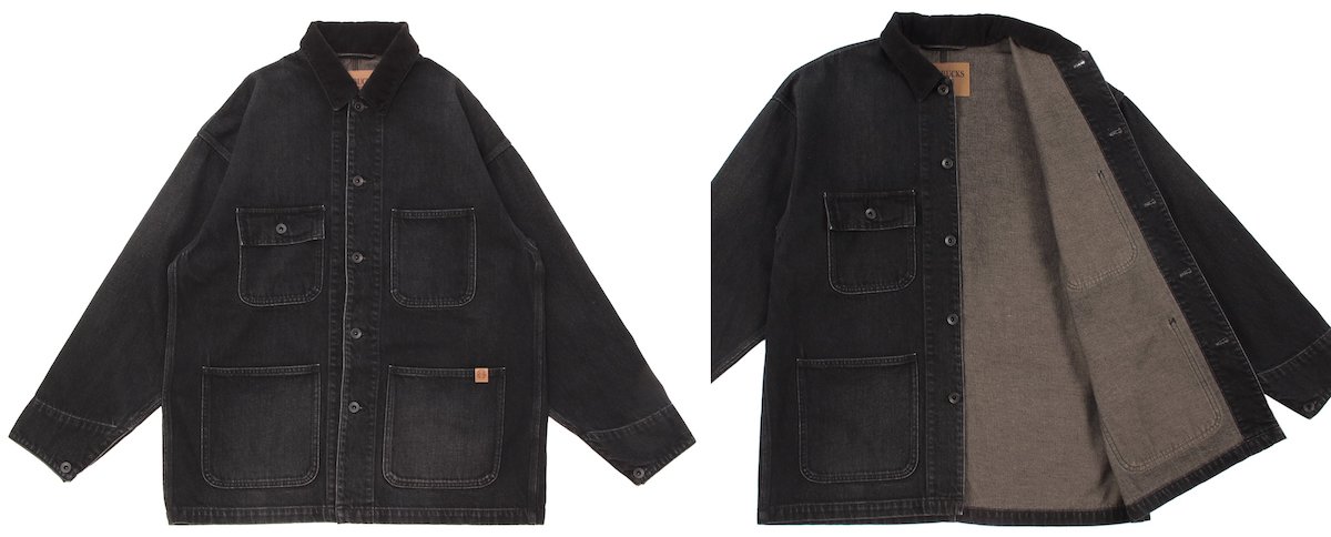 「STARBUCKS STAND by BEAMS　ブラックデニムカバーオール」4万4000円 カラー：ブラック サイズ：XS、S、M、L、XL