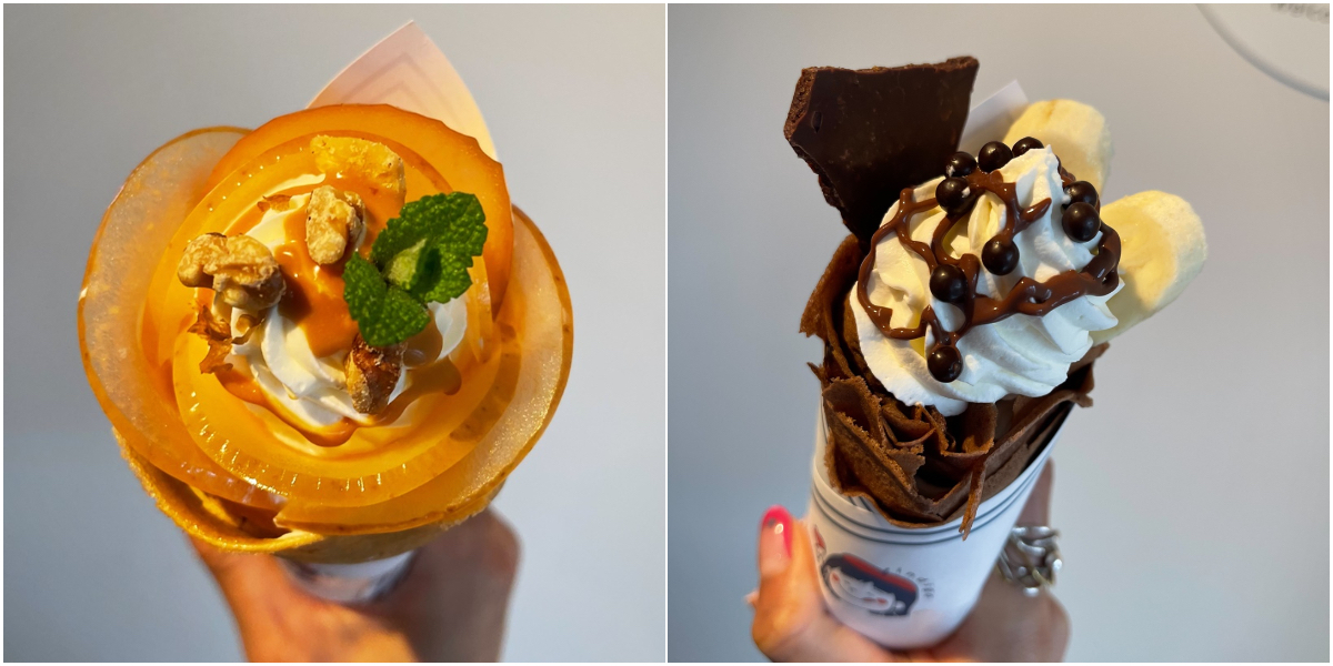 左から「アップルシナモン クリームチーズ」1200円、「チョコバナナ」1200円