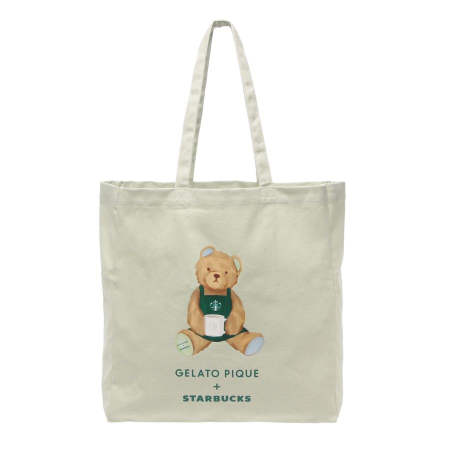 「gelato pique ベアプリントマチ付トートバッグ ミントグリーン」　4900円