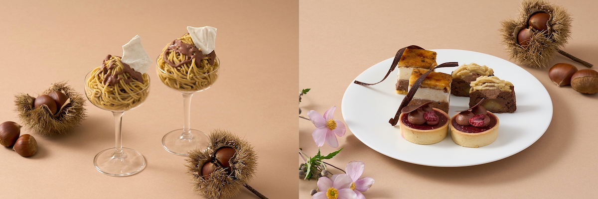 （画像左）「和栗モンブラングラスパフェ」、（画像右）チョコレートスイーツ