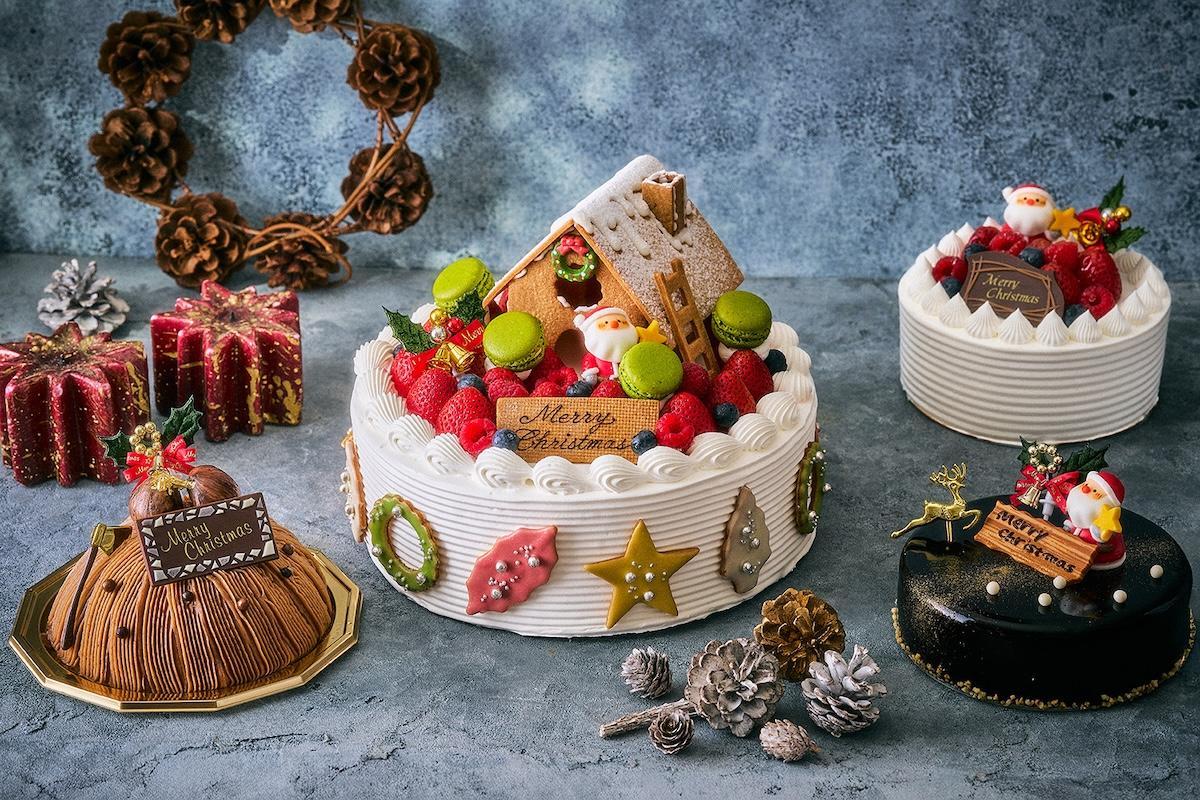 左から「クリスマスモンブラン」直径約14cm 5500円、「スペシャルクリスマスショートケーキ」直径約24cm 24000円、「クリスマスショートケーキ」直径約15cm 6000円、「クリスマスグアナラ」直径約15cm 6000円