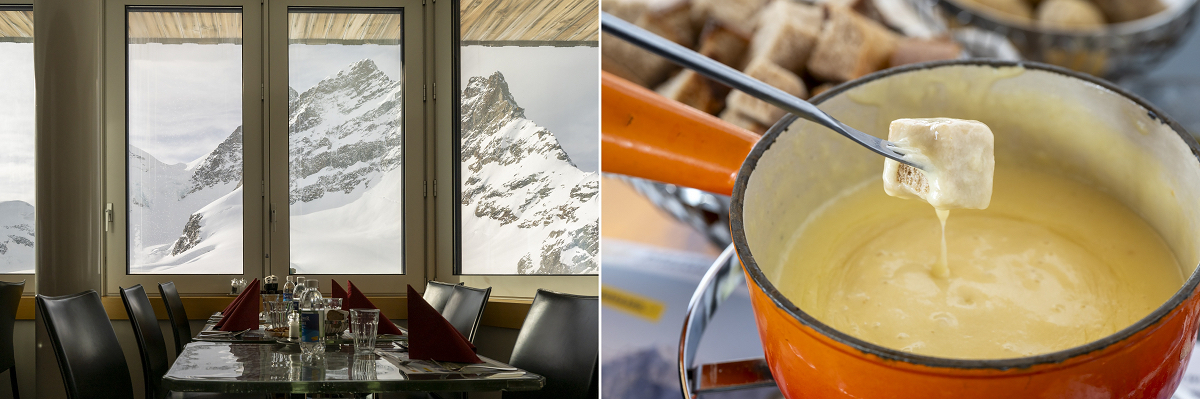 レストラン「クリスタル」でチーズフォンデュ（28.50スイスフラン）